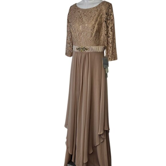 Eliza J. Lace, Embellished Waist, Chiffon, Flowy Maxi Dress, 3/4 Sleeve, Size 10 - Picture 2 of 9